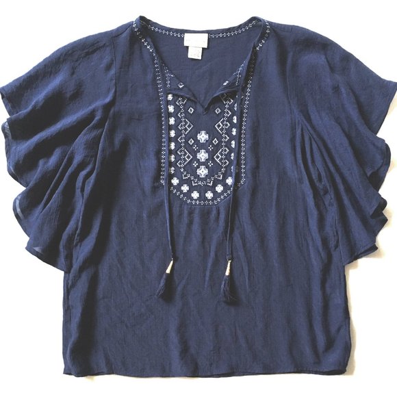 Liz Claiborne Tops - *3/$30* Liz Claiborne Navy Boho Peasant Top